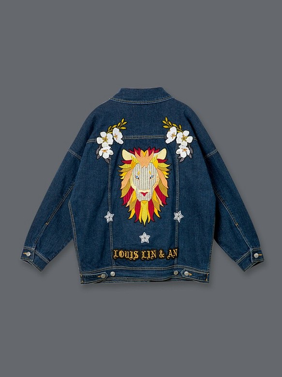 獅子梨花刺繡牛仔外套 Lion Embroidered Denim Jacket 第1張的照片