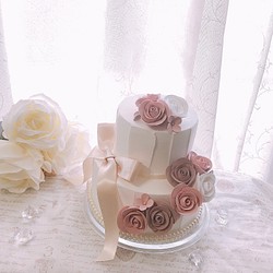 薔薇と小花のクレイクリームケーキ ウェルカムボード クレイケーキ