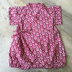 甚平ロンパース/70cm　インド綿ブロックプリントピンク小花柄　[送料無料] 1枚目の画像