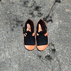 テクスチャサンダルWenqingアフタヌーンティーパーティークレイジーホーススキン植物の日焼けした皮革牛革の靴手作りの靴黒 1枚目の画像