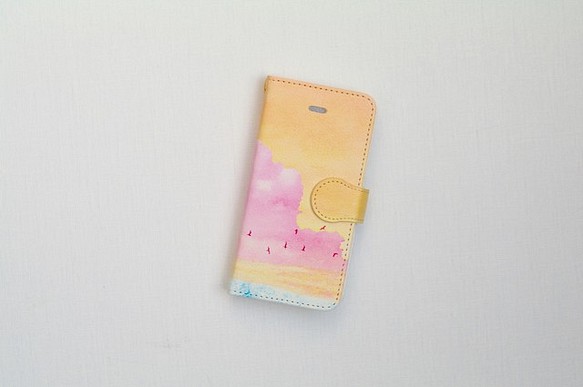 訂單生產]“粉紅色，雲的”手帳式的iPhone保護殼 第1張的照片
