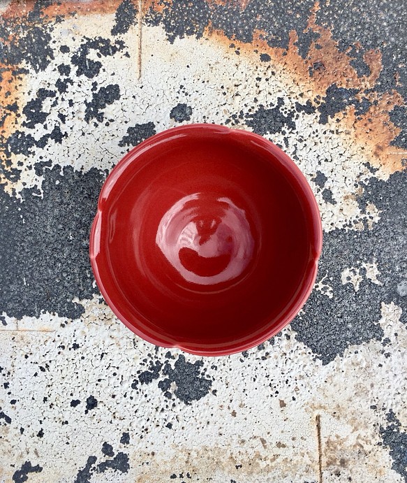 益子焼・茶器 深紅釉輪花茶碗 1枚目の画像