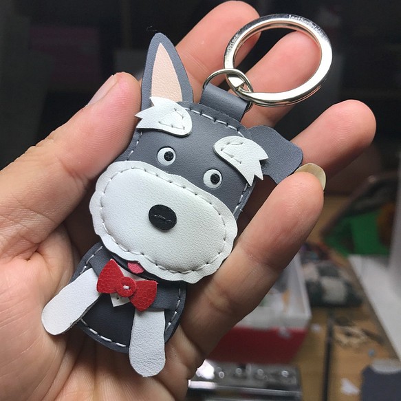 台湾手作り革} {Leatherprince MITグレーシュナウザー犬かわいい手縫製レザーキーリング