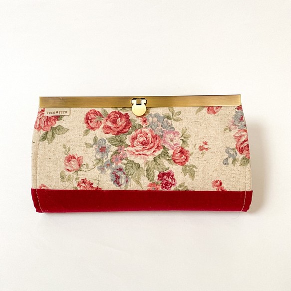 薔薇と ボルドーの 長財布 ✨ ギフト包装無料 1枚目の画像