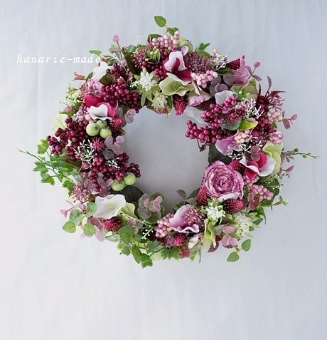 （再）pink purple berry wreath：紫陽花 とｱｽﾄﾗﾝﾃｨｱ 1枚目の画像