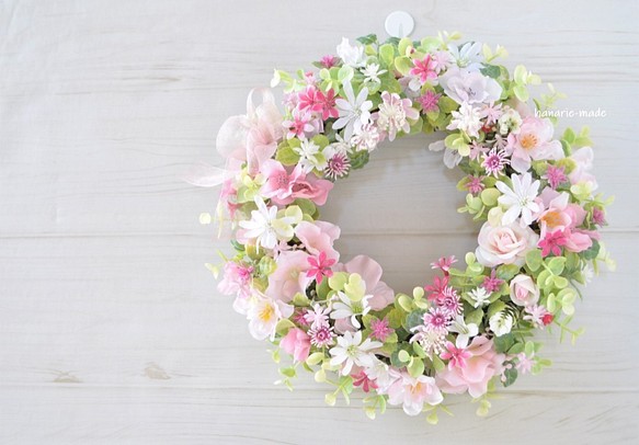 オーダー　Miさま　ちいさな幸せ　うす桃色の小花のリース　：ピンク　バラ　さくら　春 1枚目の画像