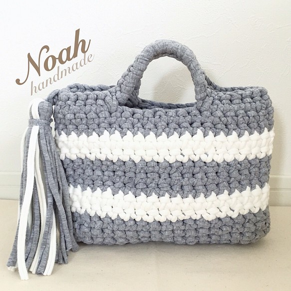knit bag grey×white 1枚目の画像