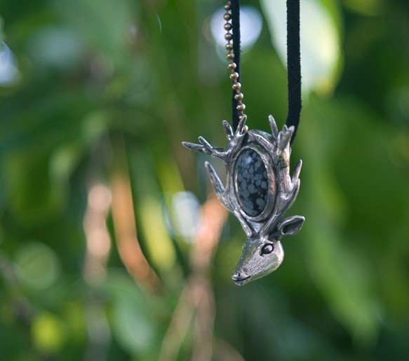 鹿頭天然石包鑲墜飾/純銀-手作-項鍊/Silver-Handmade-pendant 第1張的照片