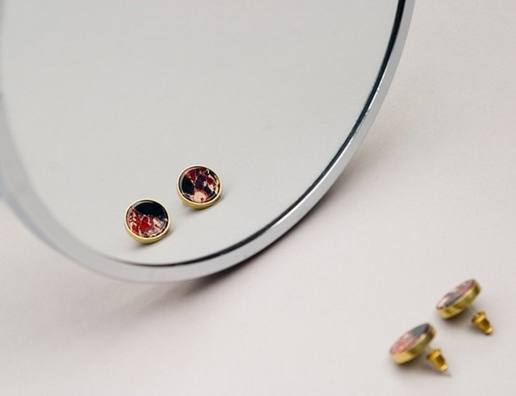 簡約天然石黃銅耳環-紅棕色-手作-純銀耳針-可改耳夾/Brass-Handmade-Earrings 第1張的照片
