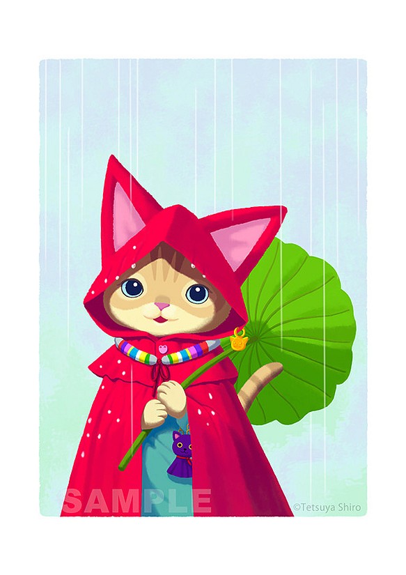 RAIN CAT／猫のアートポスター　A4サイズ 1枚目の画像