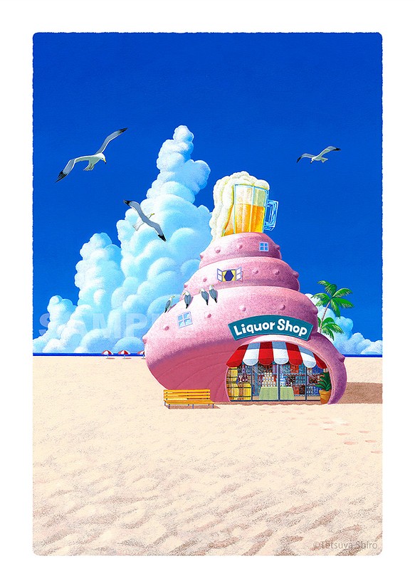 浜辺の楽園／アートポスター　風景　B4サイズ 1枚目の画像