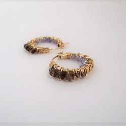 14Kgf hoop pierced earrings / sepia＆wistaria 第1張的照片