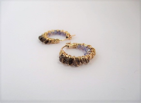14Kgf hoop pierced earrings / sepia＆wistaria 第1張的照片