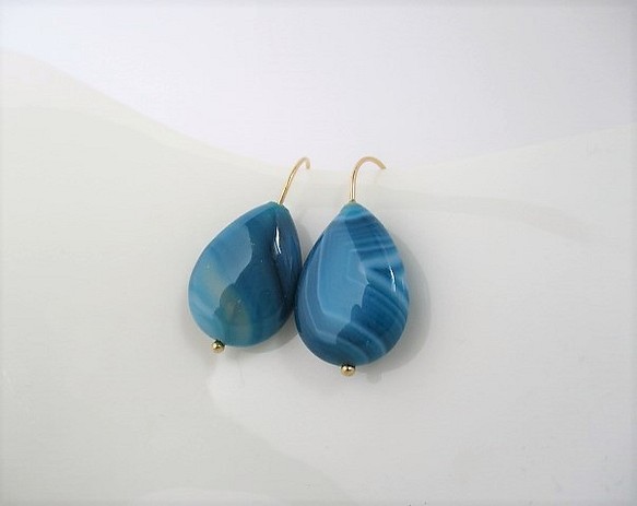 藍領瑪瑙（染色）耳環14Kgf 第1張的照片