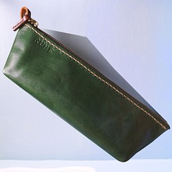 皮革筆袋、文具收納包 （深綠色） 第1張的照片