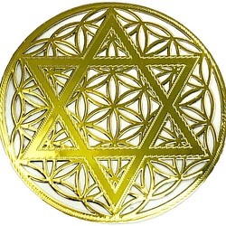 ハンドメイド ステッカー シール 金色 六芒星 フラワーオブライフ 金属製   (2.4cm（4枚）) 1枚目の画像
