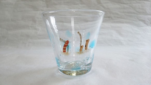 [グラス]　ちゅら海ロック漆絵グラス「チンアナゴとニシキアナゴ」 1枚目の画像