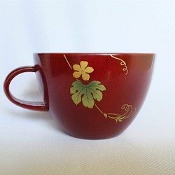 [カップ]　スープカップ「ゴーヤーの花」木製溜漆塗 1枚目の画像