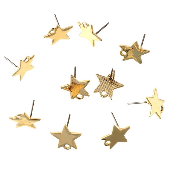 送料無料　ステンレス製ポスト　ピアスパーツ　スター　星型　小さめ　ゴールド　カン付　10個　シンプルピアス AP1601 1枚目の画像