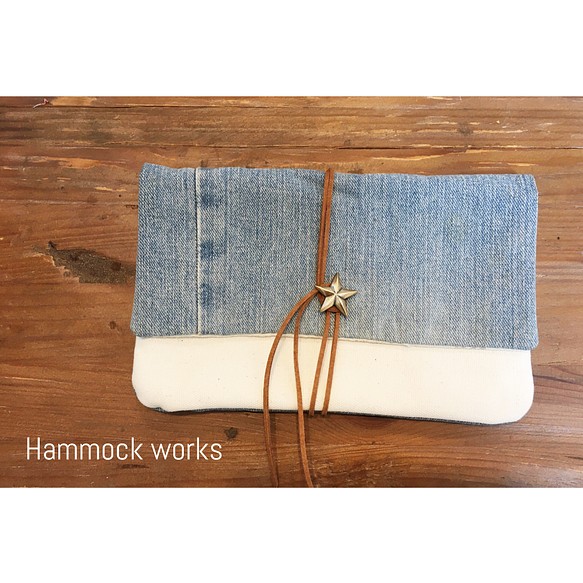 Handmade Clutch bag(denim /starfish)送料無料！ 1枚目の画像