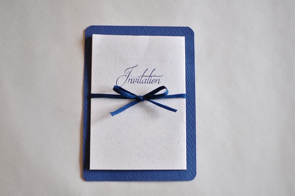 結婚式招待状（3セット）：紺糸 1枚目の画像