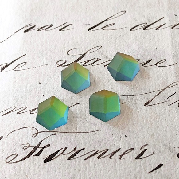 Glass Stones Hexagon 約9mm×8mm [GLS-033]＊4個＊Vintage＊ 1枚目の画像