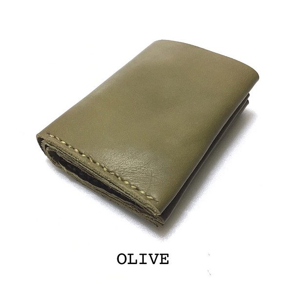 slowH『Tabby』Olive〈手縫小折疊錢包，真皮，slow H，natural〉 第1張的照片