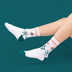 Neo-classic系列Santa Fe男女中筒運動襪 白綠色 第1張的照片