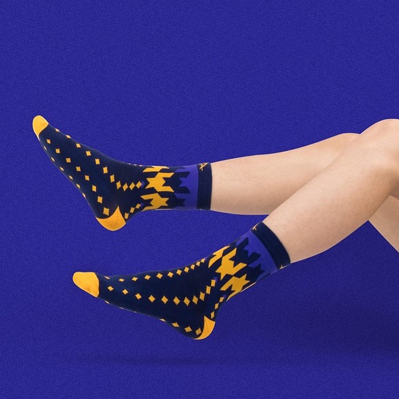 Neo-classic系列Old Fashioned男女中筒運動襪 藍黃色 第1張的照片