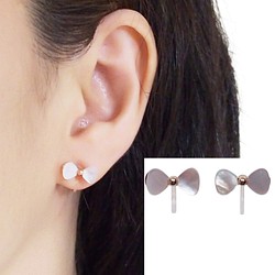 【貝母白珍珠耳釘】流行無痛無穿孔耳環金絲帶樹脂耳釘類耳釘 第1張的照片