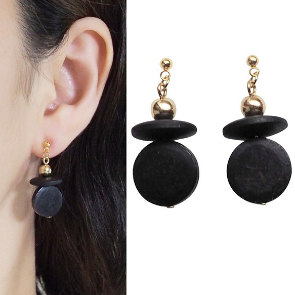 木耳環鏤空黑色木製圖案黑色無孔耳環搖擺時尚樹脂耳環 第1張的照片