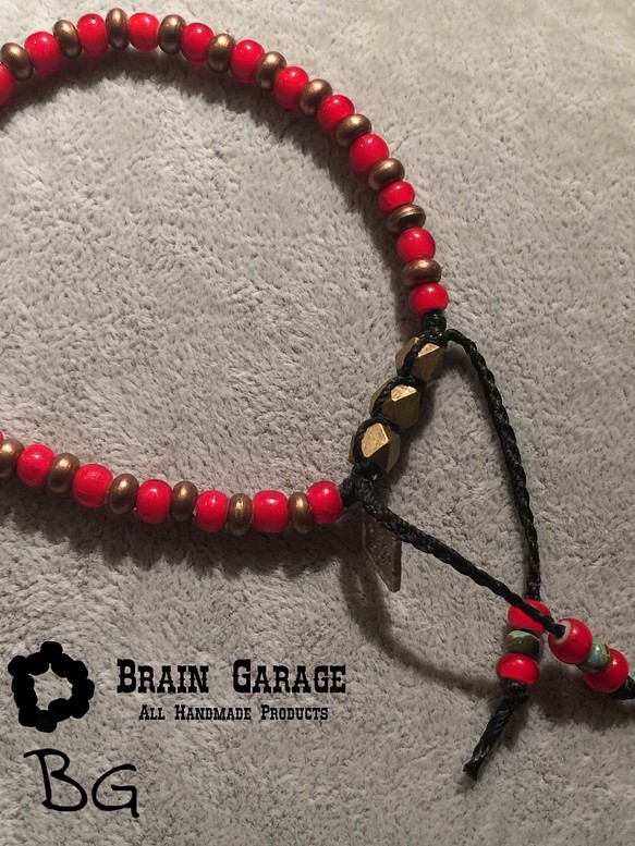 【BG】White hearts beads & Brass bracelet 〈BG16B0021〉ブレスレット 1枚目の画像
