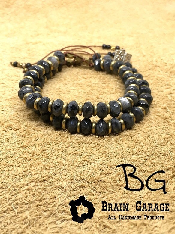 BG】Larvikite & Brass pair bracelet〈BG17B0003P〉ペアブレスレット