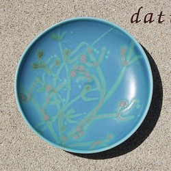 沖縄陶器の珊瑚皿 ターコイズ色 5.5寸 やちむん datta 南の島陶芸工房 1枚目の画像