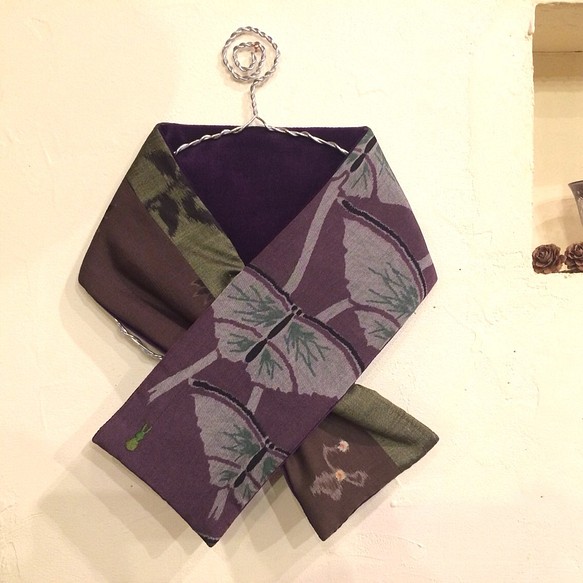 銘仙×別珍の小さな襟巻き218(紫）ストール　プチマフラー　ネックウォーマー　 1枚目の画像
