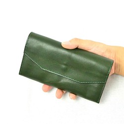 ギャルソン型長財布　AK14TA-B0039　表：グリーン×中：ベージュ 1枚目の画像
