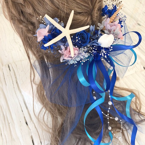 マーメイド 髪飾り ヘッドドレス ロイヤルブルー ヘアアクセサリー 