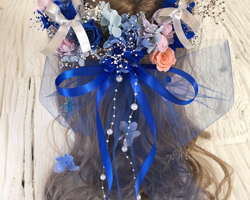 ブーケの様な髪飾り ロイヤルブルー 宇宙 星 ヘッドドレス