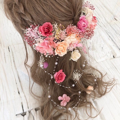 薔薇モリモリ 濃いめピンク 髪飾り ヘッドドレス ヘアアクセサリー 