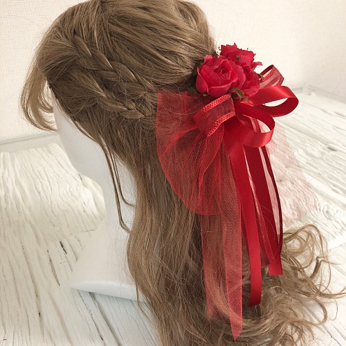 真っ赤なBIGリボン髪飾り ヘッドドレス ヘアアクセサリー プロフ必読 