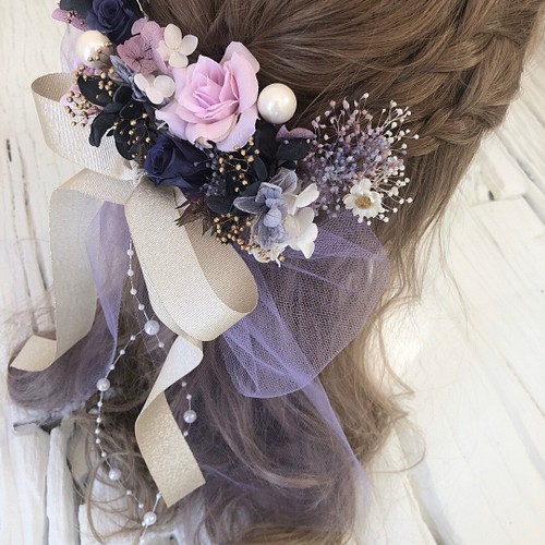 黒×紫 髪飾り ヘッドドレス BIGリボン 甘辛MIX ヘアアクセサリー 