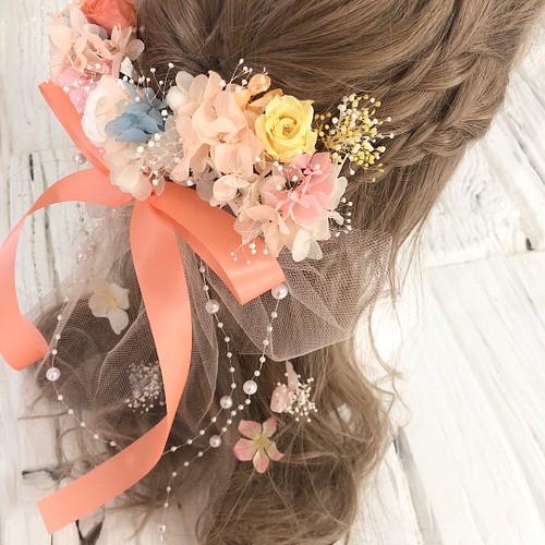 ブーケの様な髪飾り サーモンピンクヘッドドレス | apprendrelethai.com