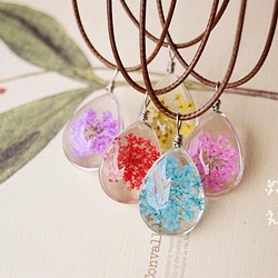 日本ドライフラワーのネックレスのドロップXianhua X X小さな花の桜のタイム宝石の結婚式だった「の宝石」小さなドライフラワ 1枚目の画像