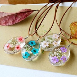 「宝石のが」日本の乾燥桜ネックレス楕円形のx +水仙が乾燥した小さな時間の宝石の結婚式 1枚目の画像