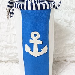 ＜北欧＞　anchor striped bottle holder ☆marine blue ☆ 1枚目の画像