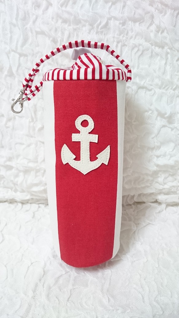 ＜北欧＞　anchor striped bottle holder ☆marine red ☆ 1枚目の画像