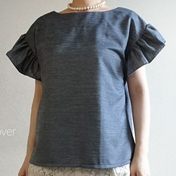Hirahira sode pullover　　Denim knit navy blue・・　 1枚目の画像