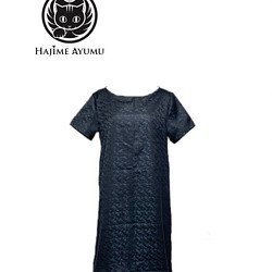 【現品1点のみ!!】HAJIME AYUMU 高級和柄着物帯リメイクデザインボートネックワンピース 黒 半袖