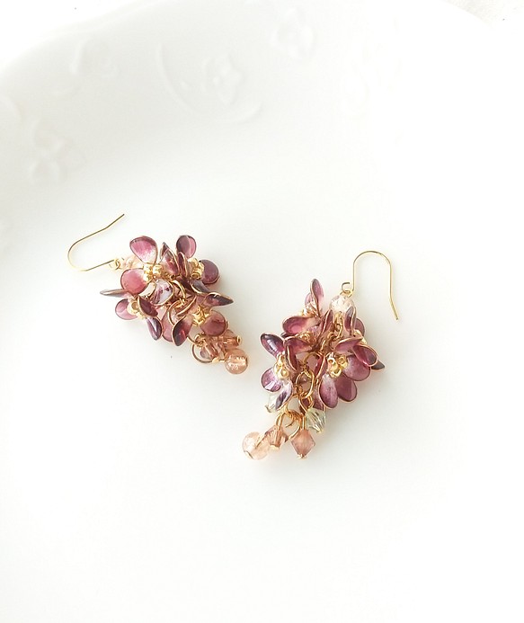 GEF004 Lilac ( wine red / burgundy ) 揺れる小花たち 【 サージカルステンレス 】 1枚目の画像