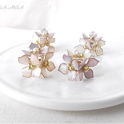 GES011 ３個のお花ブーケ 紫陽花 soft violet pink (stainless steel 316L) 1枚目の画像